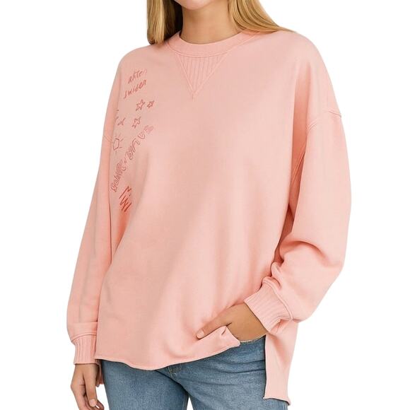 aerie Tops - Aerie Peach After Sunset Smile + Wave Oversized Sweatshirt Size LARGE